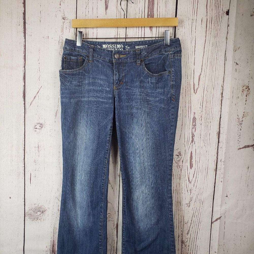 Mossimo Supply Company Womens Boot Cut Jeans Size 7R Distressed Medium Wash Blue